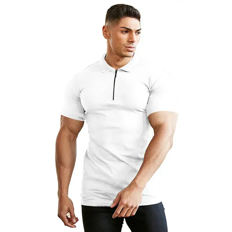 Men's Gray Polo Shirt Short Sleeve Zipper - Image 13