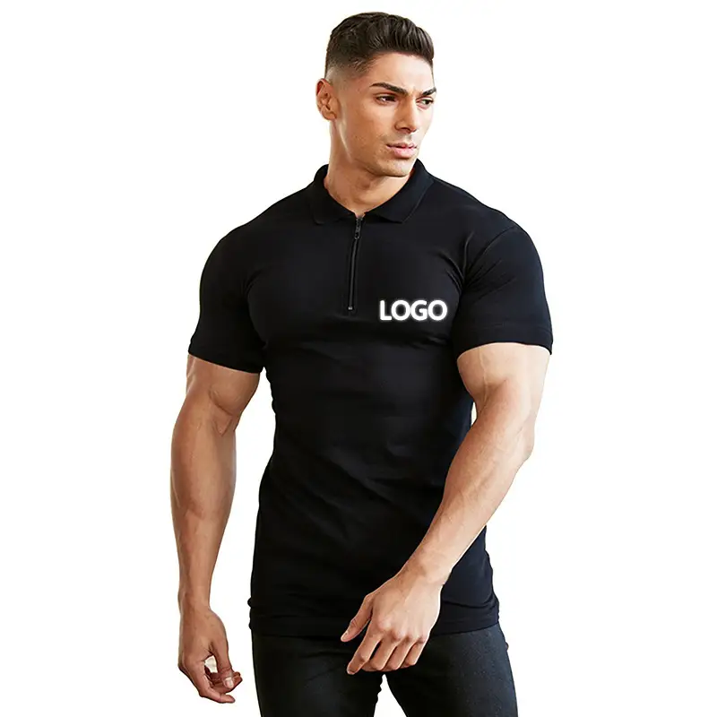 Men's Gray Polo Shirt Short Sleeve Zipper — feature 2