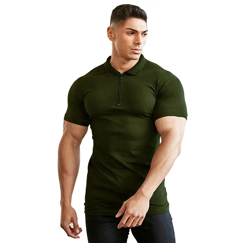 Men's Gray Polo Shirt Short Sleeve Zipper — feature 3