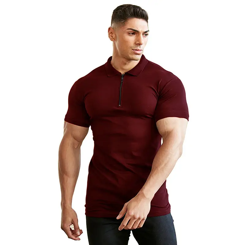 Men's Gray Polo Shirt Short Sleeve Zipper — feature 6