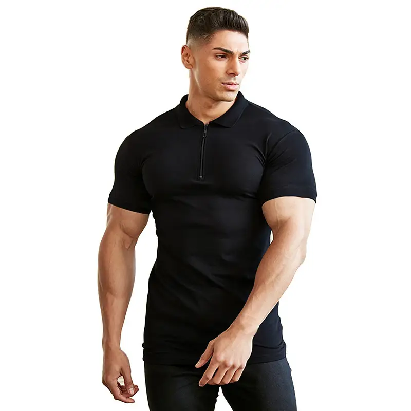 Men's Gray Polo Shirt Short Sleeve Zipper — feature 9
