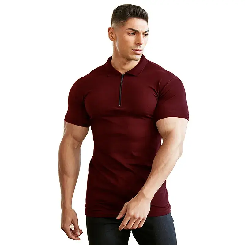 Men's Gray Polo Shirt Short Sleeve Zipper - Image 8