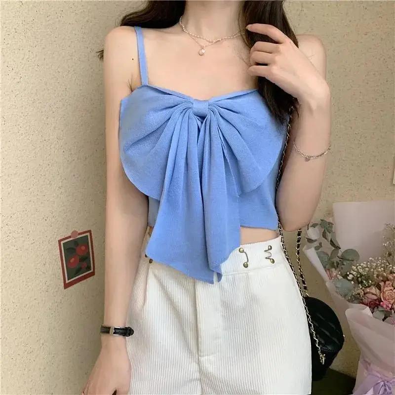 Blue Bow Sleeveless Women's Summer Top — feature 13