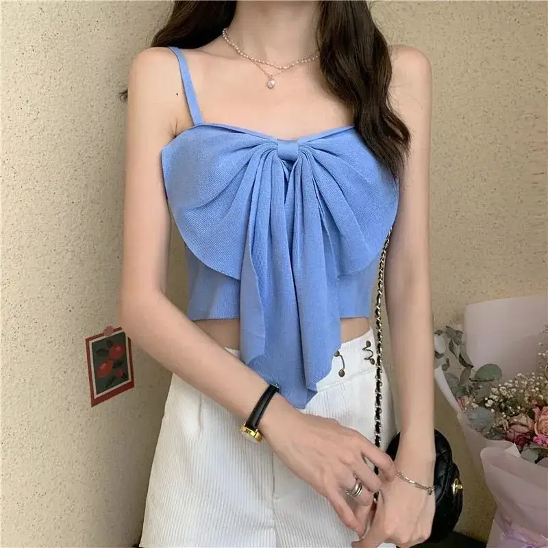 Blue Bow Sleeveless Women's Summer Top — feature 7