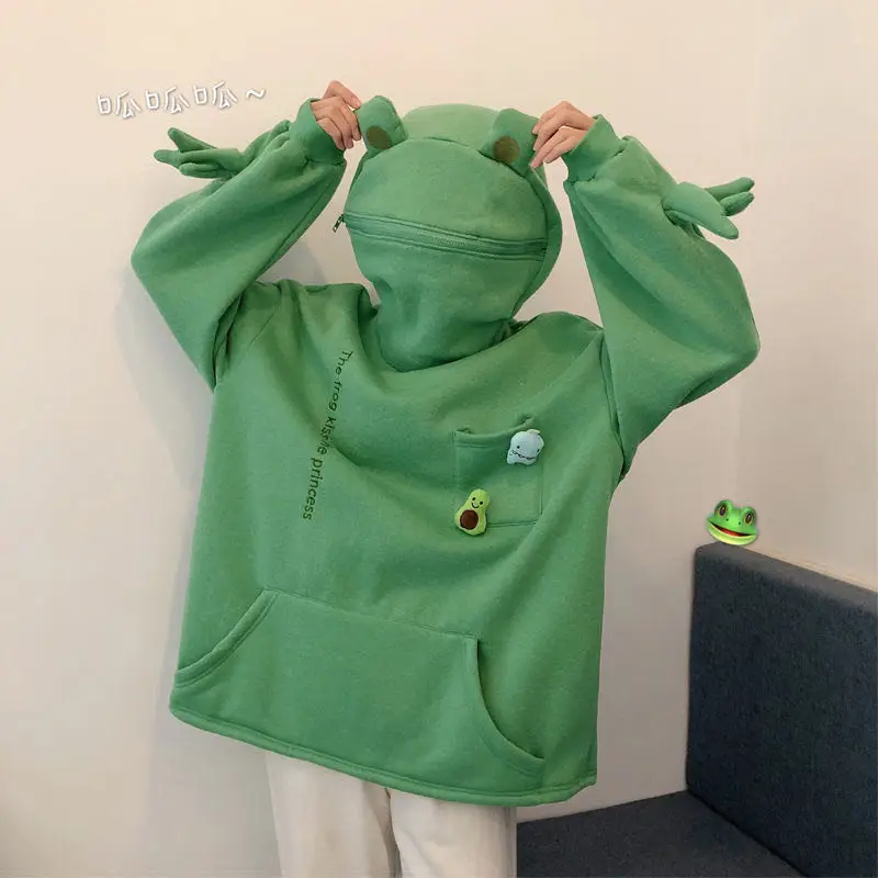 Women Green Hooded Velvet Sweatshirt Melody Windmill 2024 - Image 5