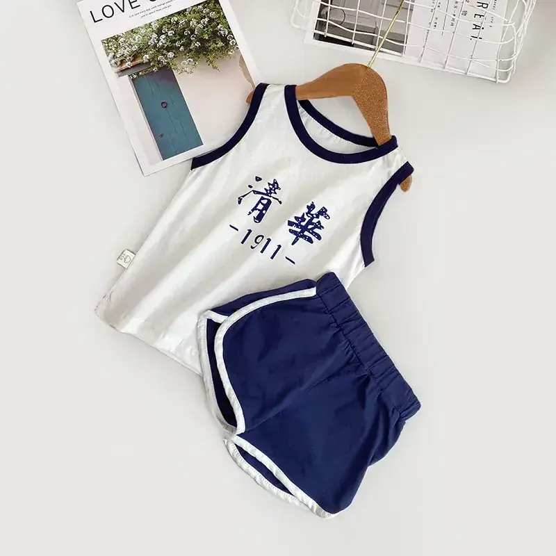 Children's Tsinghua Short Sleeve Suit Vest White Red - Image 2