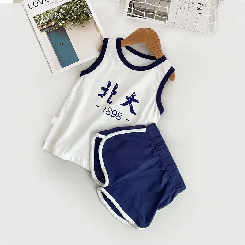 Children's Tsinghua Short Sleeve Suit Vest White Red - Image 4