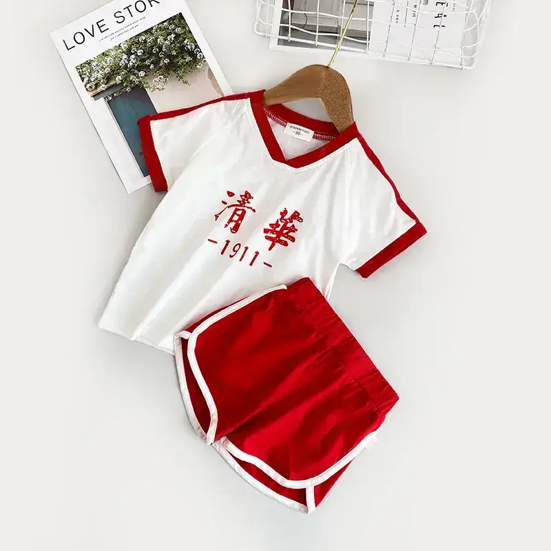 Children's Tsinghua Short Sleeve Suit Vest White Red - Image 5