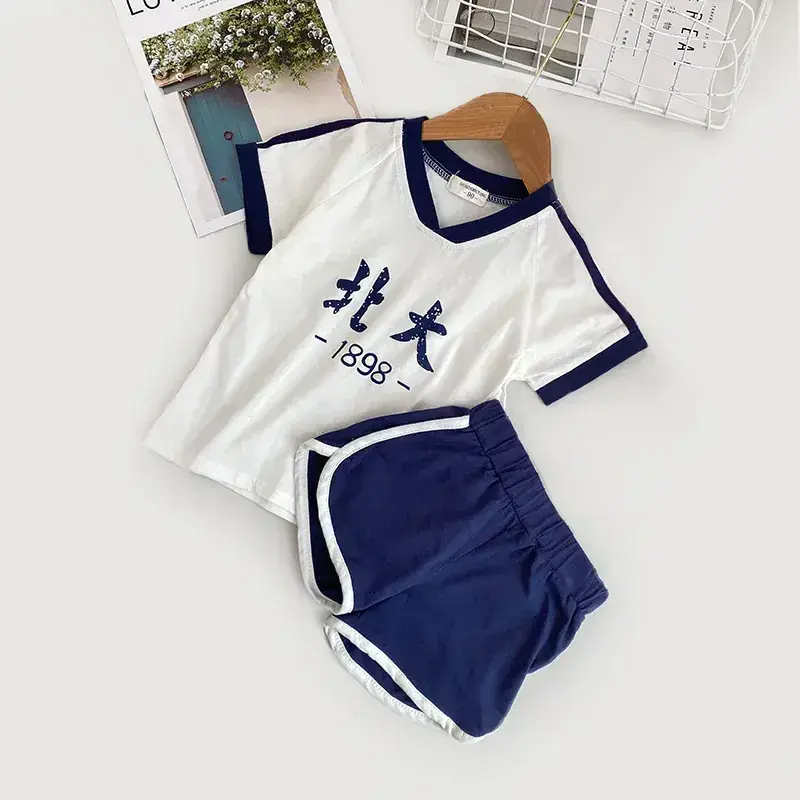 Children's Tsinghua Short Sleeve Suit Vest White Red - Image 8