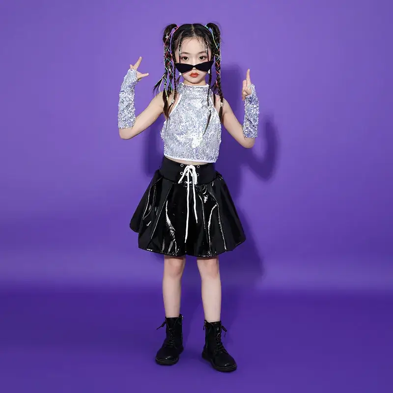 Girls Sequin Skirt Dance Costume Black Sparkly - Image 4