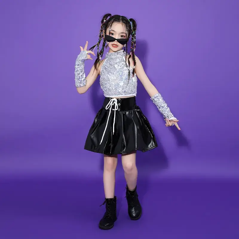 Girls Sequin Skirt Dance Costume Black Sparkly - Image 5