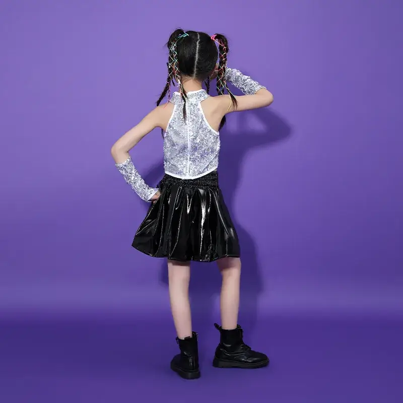 Girls Sequin Skirt Dance Costume Black Sparkly - Image 6