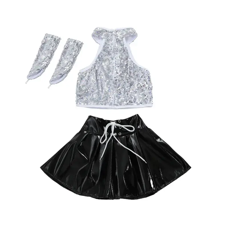 Girls Sequin Skirt Dance Costume Black Sparkly - Image 7