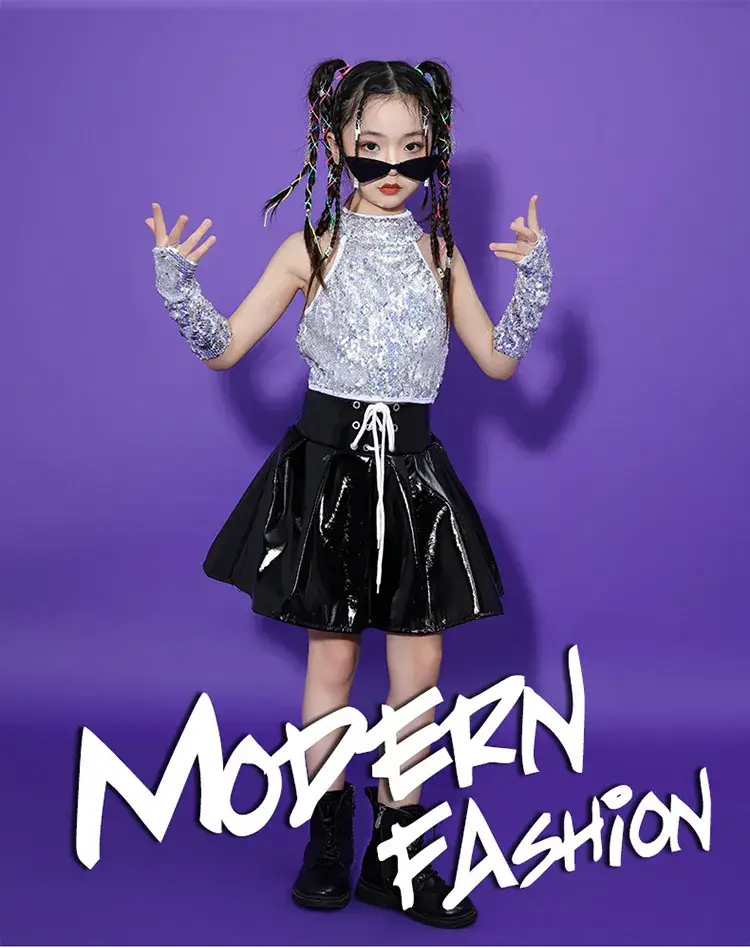 Girls Sequin Skirt Dance Costume Black Sparkly — feature 1