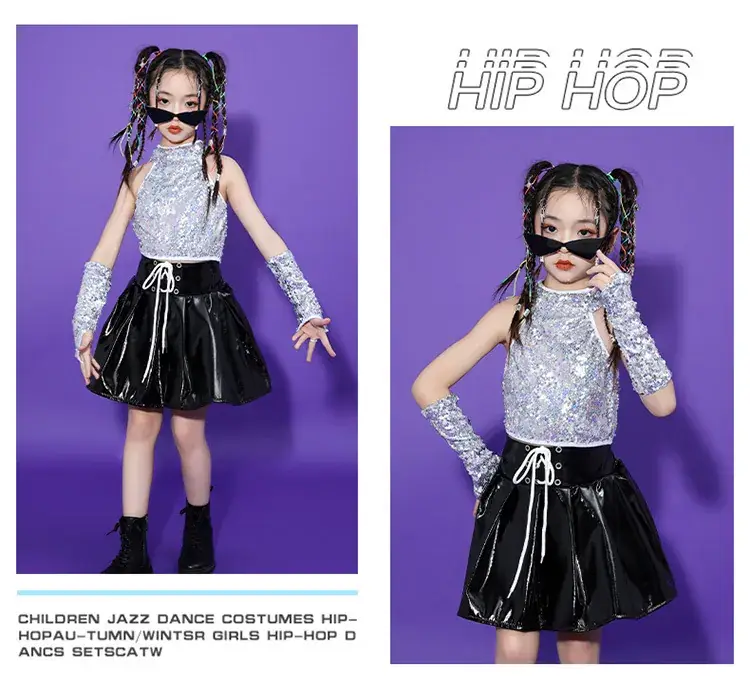Girls Sequin Skirt Dance Costume Black Sparkly — feature 10