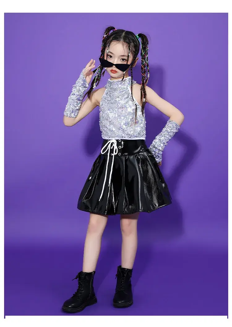 Girls Sequin Skirt Dance Costume Black Sparkly — feature 11