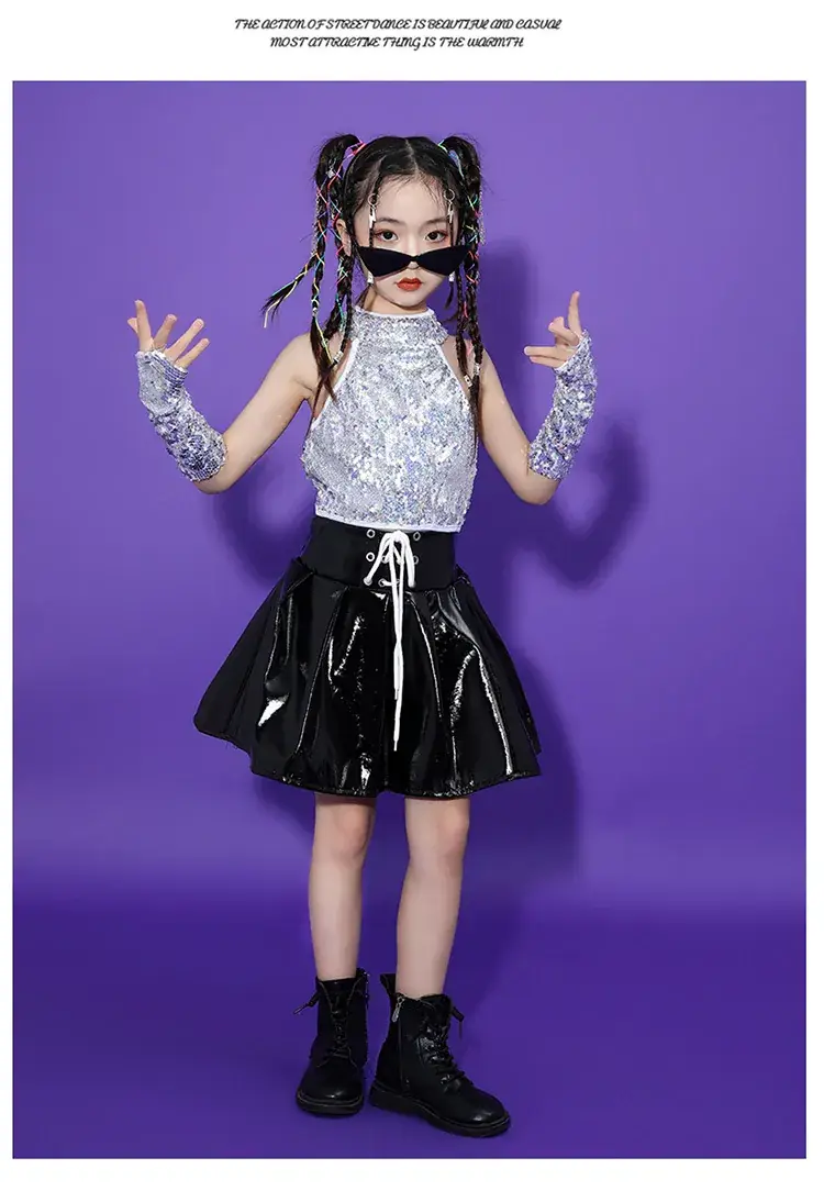 Girls Sequin Skirt Dance Costume Black Sparkly — feature 12