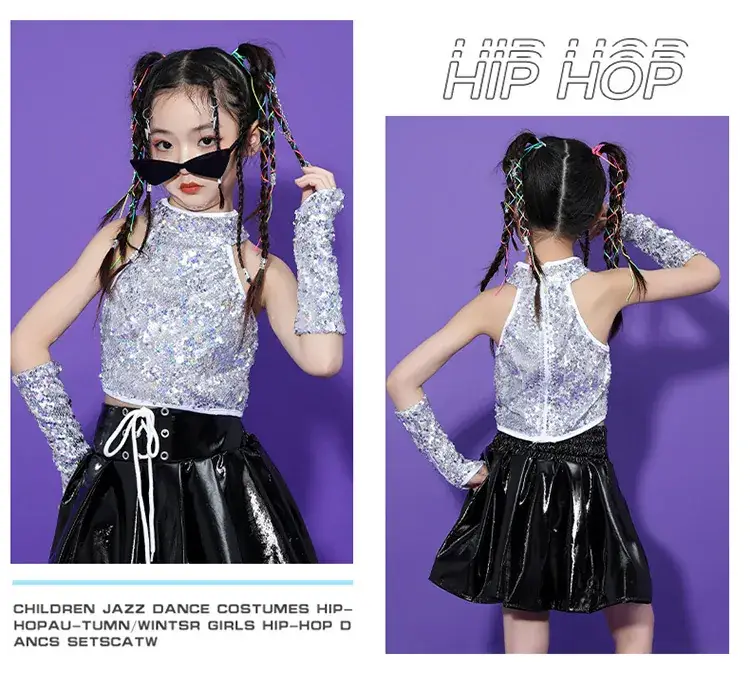 Girls Sequin Skirt Dance Costume Black Sparkly — feature 13