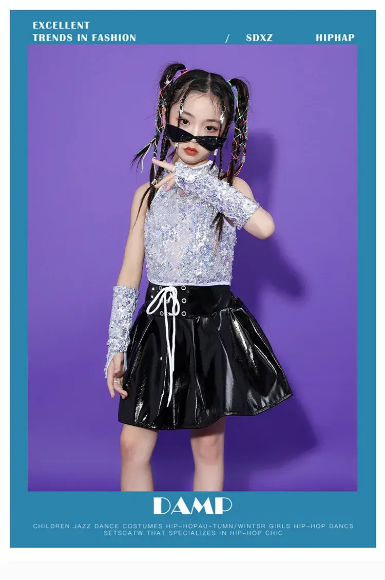 Girls Sequin Skirt Dance Costume Black Sparkly — feature 14