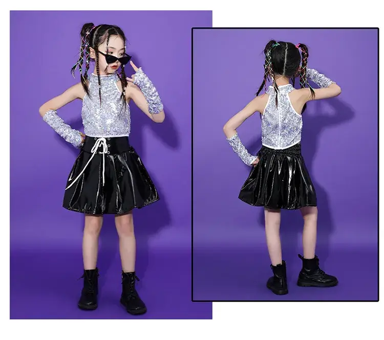 Girls Sequin Skirt Dance Costume Black Sparkly — feature 2