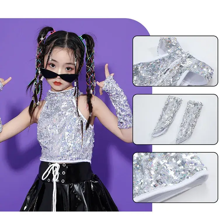 Girls Sequin Skirt Dance Costume Black Sparkly — feature 4