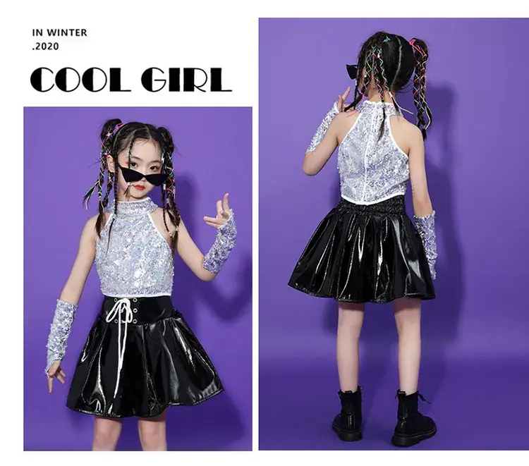 Girls Sequin Skirt Dance Costume Black Sparkly — feature 8