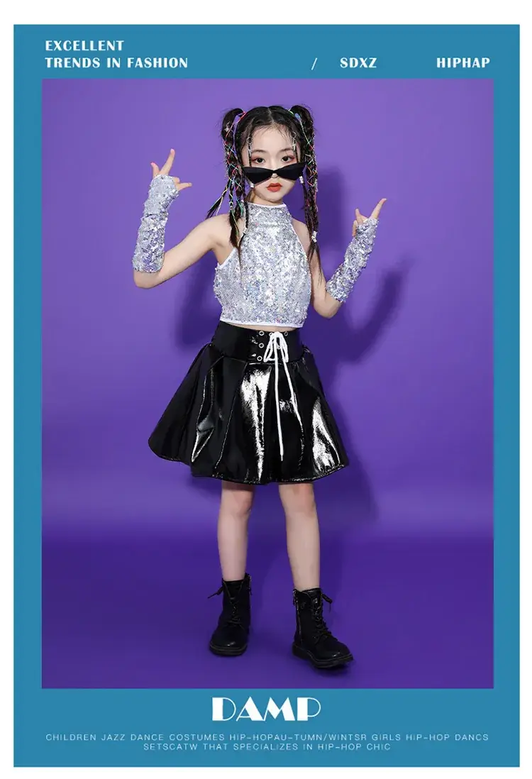 Girls Sequin Skirt Dance Costume Black Sparkly — feature 9