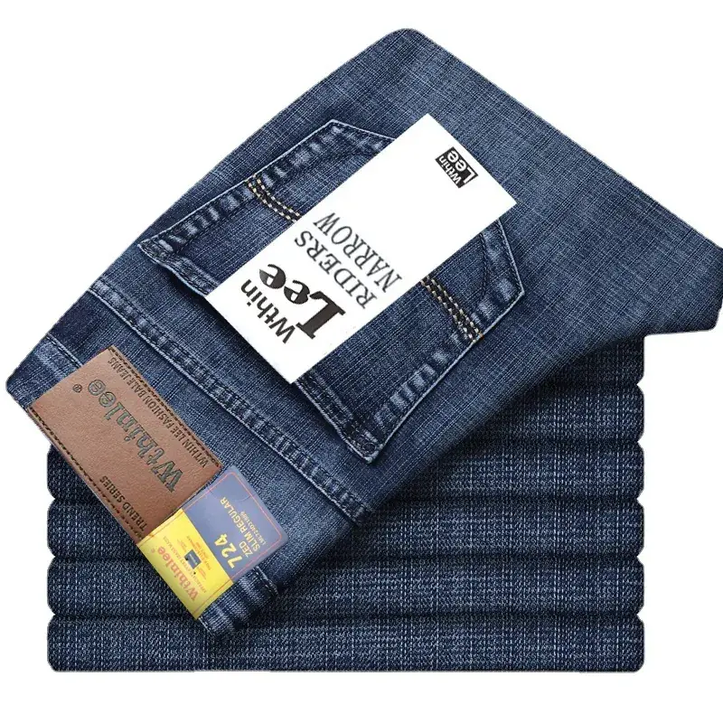 Men Slim Fit Deep Blue Jeans 805# Belt