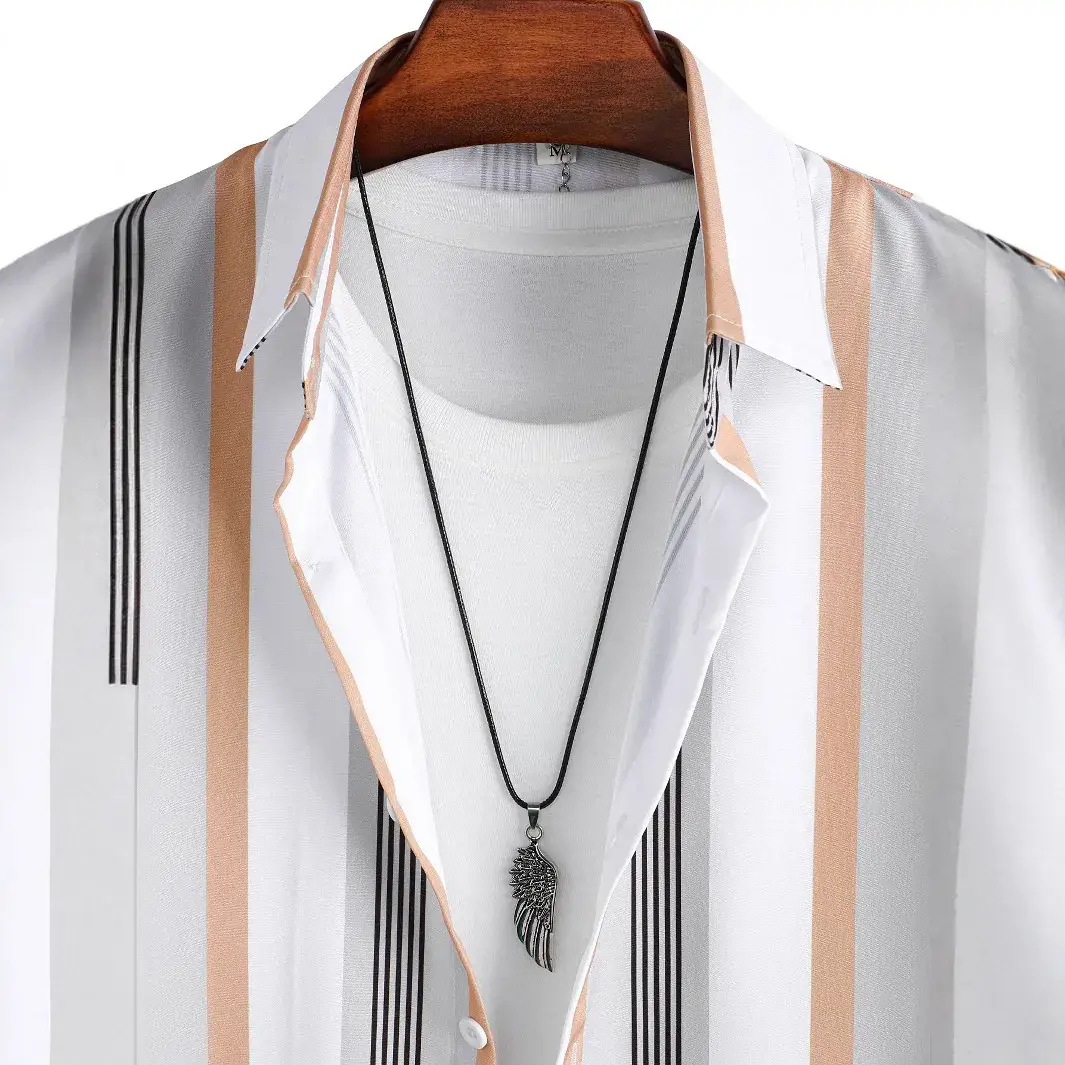 Men Striped Short Sleeve Shirt 2023 Digital Print - Image 3