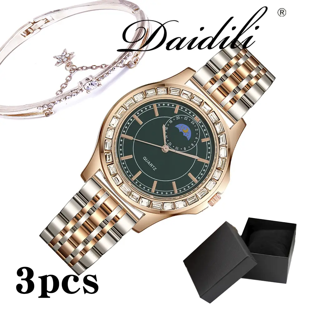 3PCs Women's Quartz Watch Set with Bracelet & Box