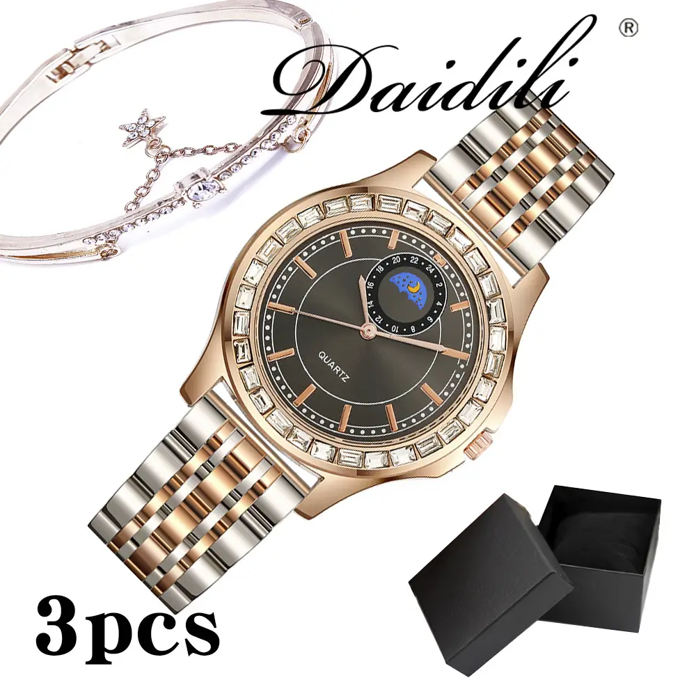 3PCs Women's Quartz Watch Set with Bracelet & Box
