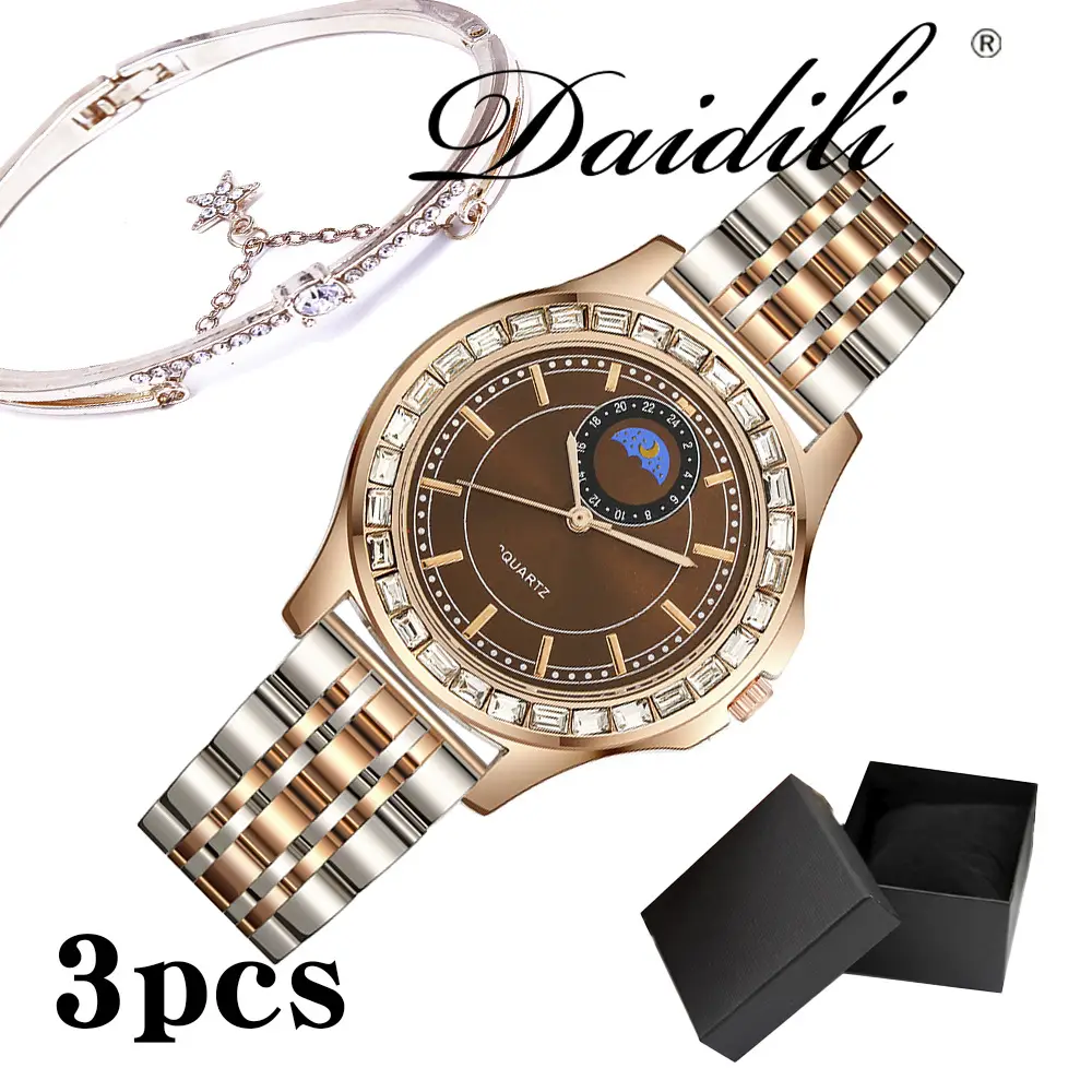 3PCs Women's Quartz Watch Set with Bracelet & Box