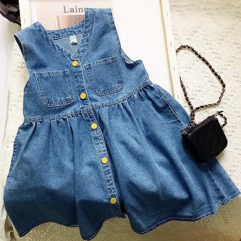 Girls Denim Vest Skirt 2023 Spring