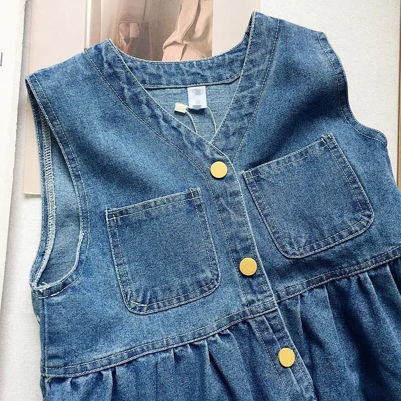 Girls Denim Vest Skirt 2023 Spring