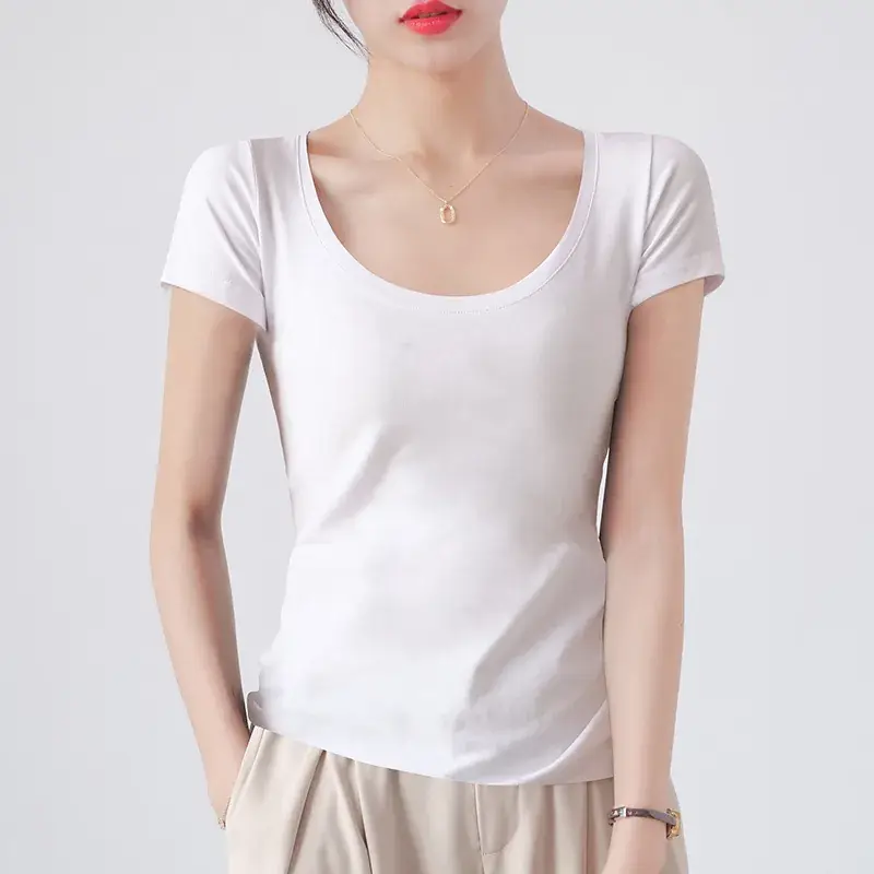 Women Red Crewneck T-Shirt Short Sleeve Summer 2025 - Image 22