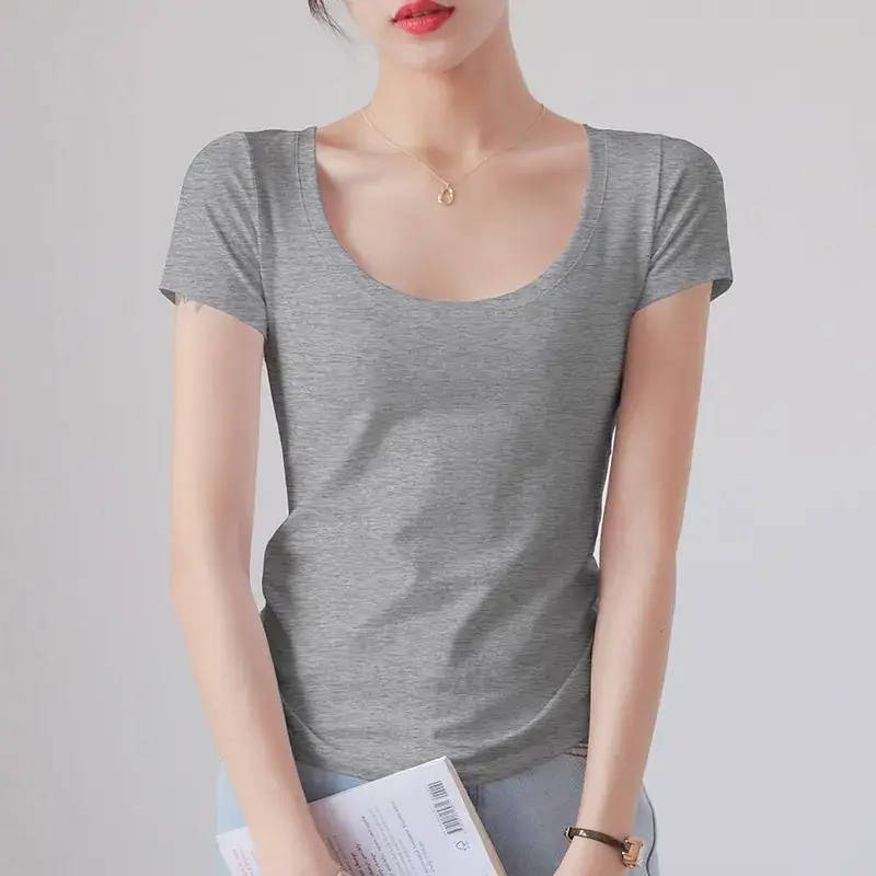 Women Red Crewneck T-Shirt Short Sleeve Summer 2025 - Image 24