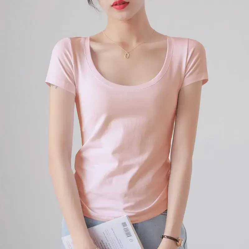 Women Red Crewneck T-Shirt Short Sleeve Summer 2025 - Image 25