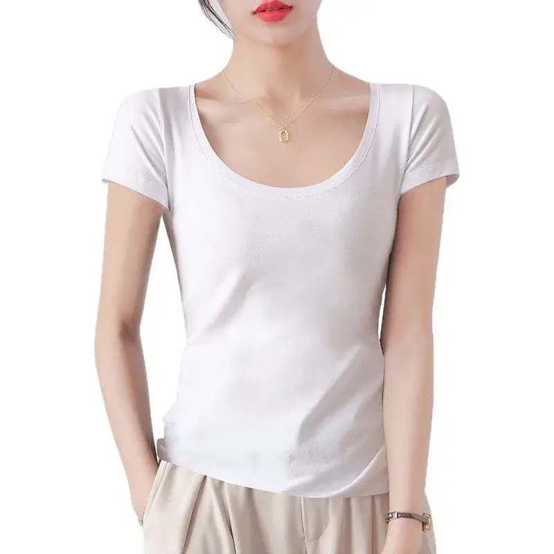 Women Red Crewneck T-Shirt Short Sleeve Summer 2025 - Image 26