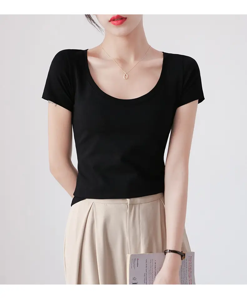 Women Red Crewneck T-Shirt Short Sleeve Summer 2025 — feature 12