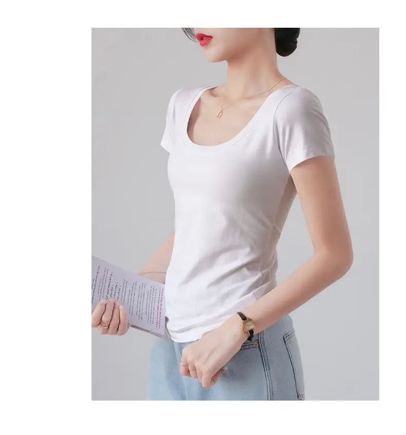 Women Red Crewneck T-Shirt Short Sleeve Summer 2025 — feature 6