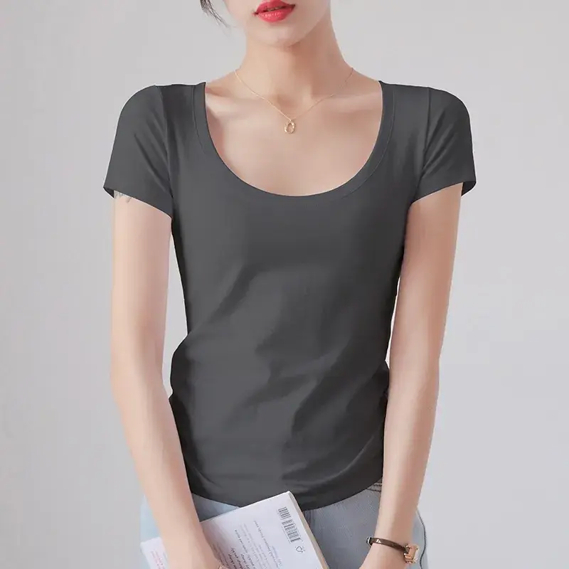 Women Red Crewneck T-Shirt Short Sleeve Summer 2025 - Image 10