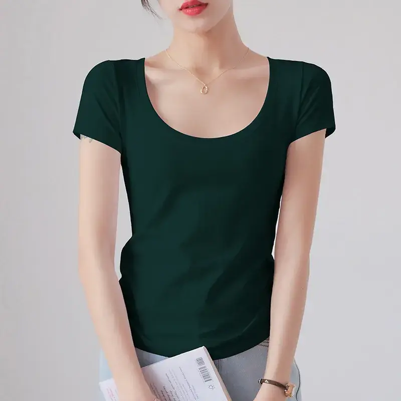 Women Red Crewneck T-Shirt Short Sleeve Summer 2025 - Image 11