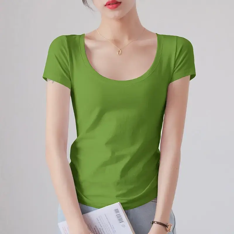 Women Red Crewneck T-Shirt Short Sleeve Summer 2025 - Image 14
