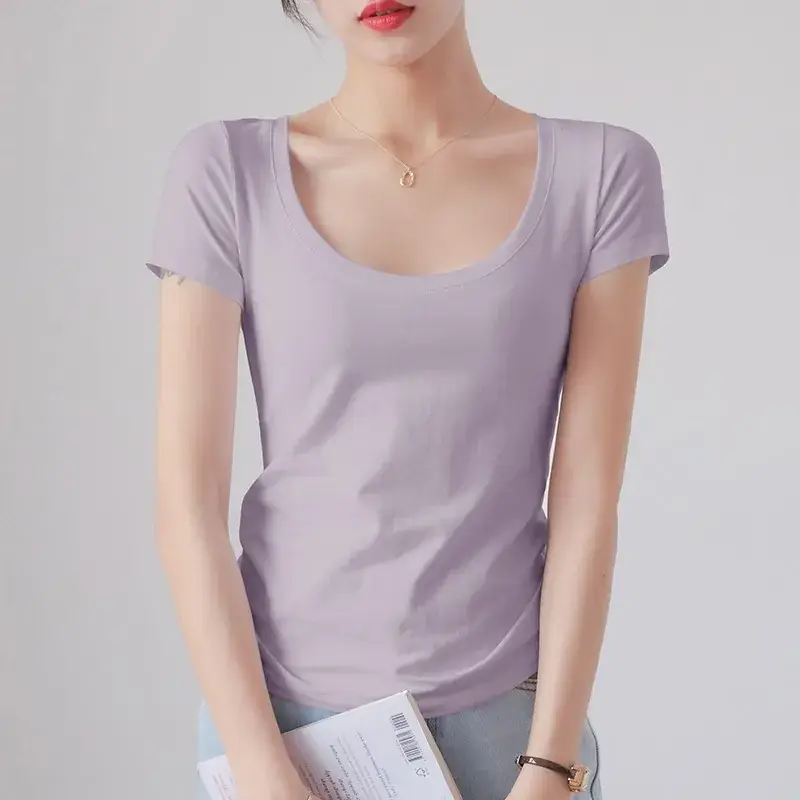 Women Red Crewneck T-Shirt Short Sleeve Summer 2025 - Image 17
