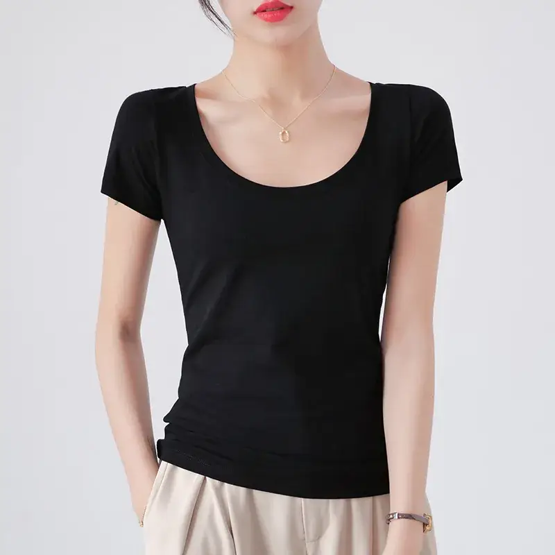 Women Red Crewneck T-Shirt Short Sleeve Summer 2025 - Image 2