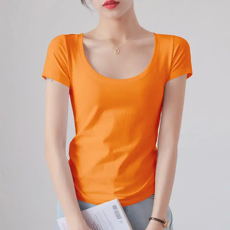 Women Red Crewneck T-Shirt Short Sleeve Summer 2025 - Image 5