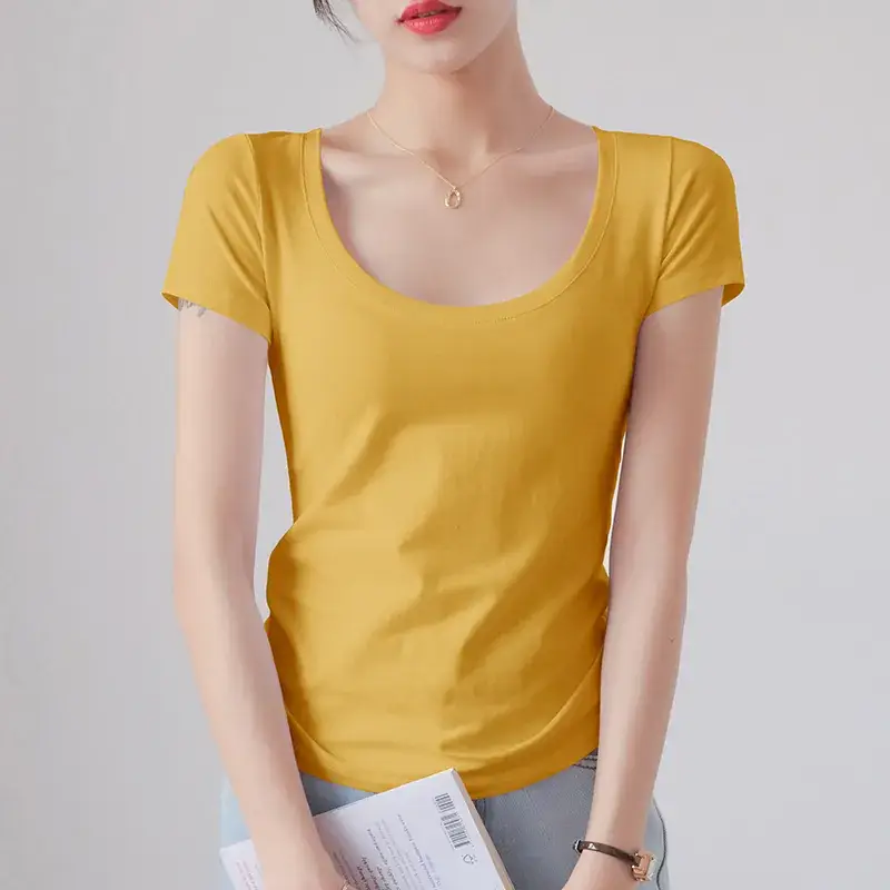 Women Red Crewneck T-Shirt Short Sleeve Summer 2025 - Image 6