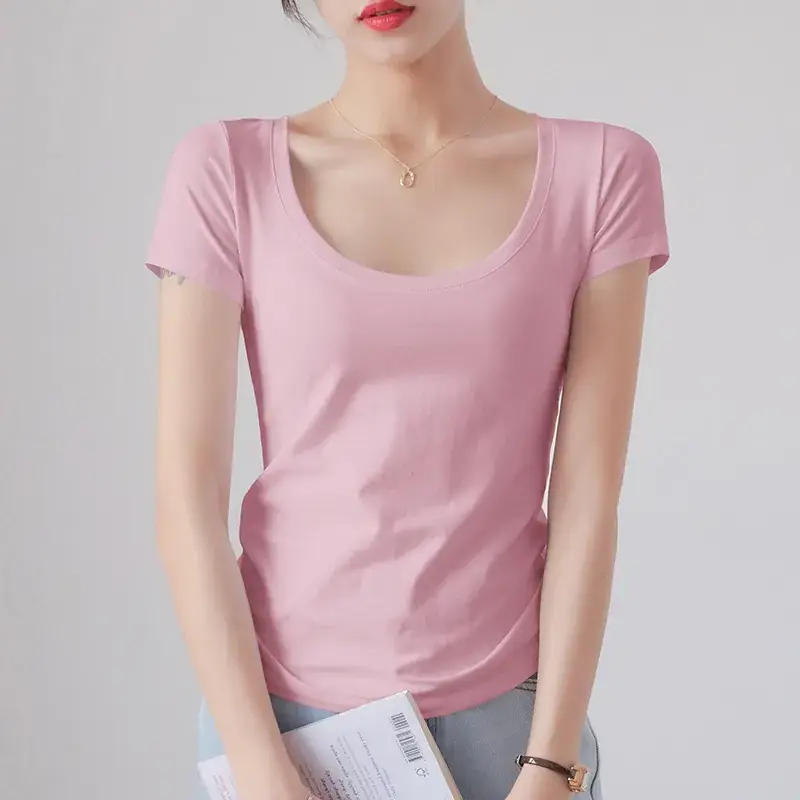 Women Red Crewneck T-Shirt Short Sleeve Summer 2025 - Image 8