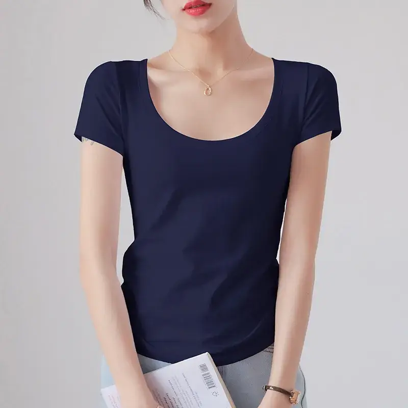 Women Red Crewneck T-Shirt Short Sleeve Summer 2025 - Image 9