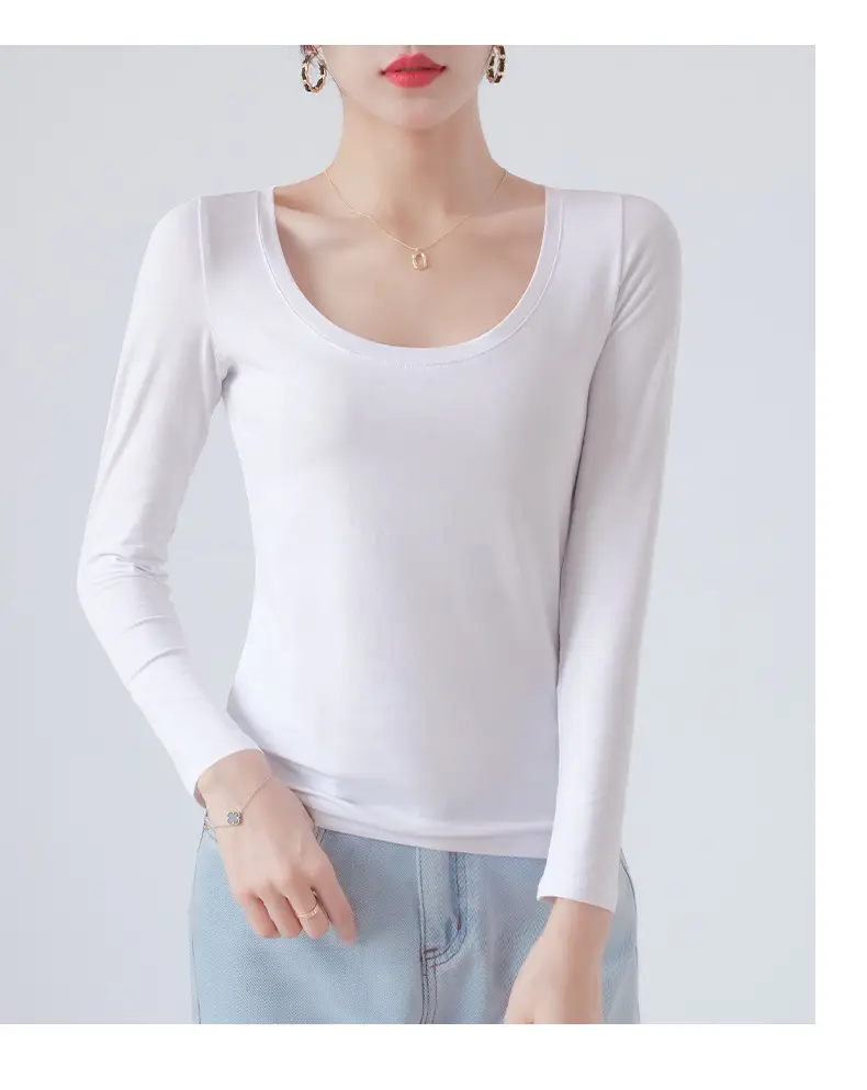 Pure Cotton Round Neck Slim Fit Long Sleeve Black Base Shirt for Women, Spring 2026 New Style T-Shirt, Solid Color Tee for Spring and Autumn — feature 20